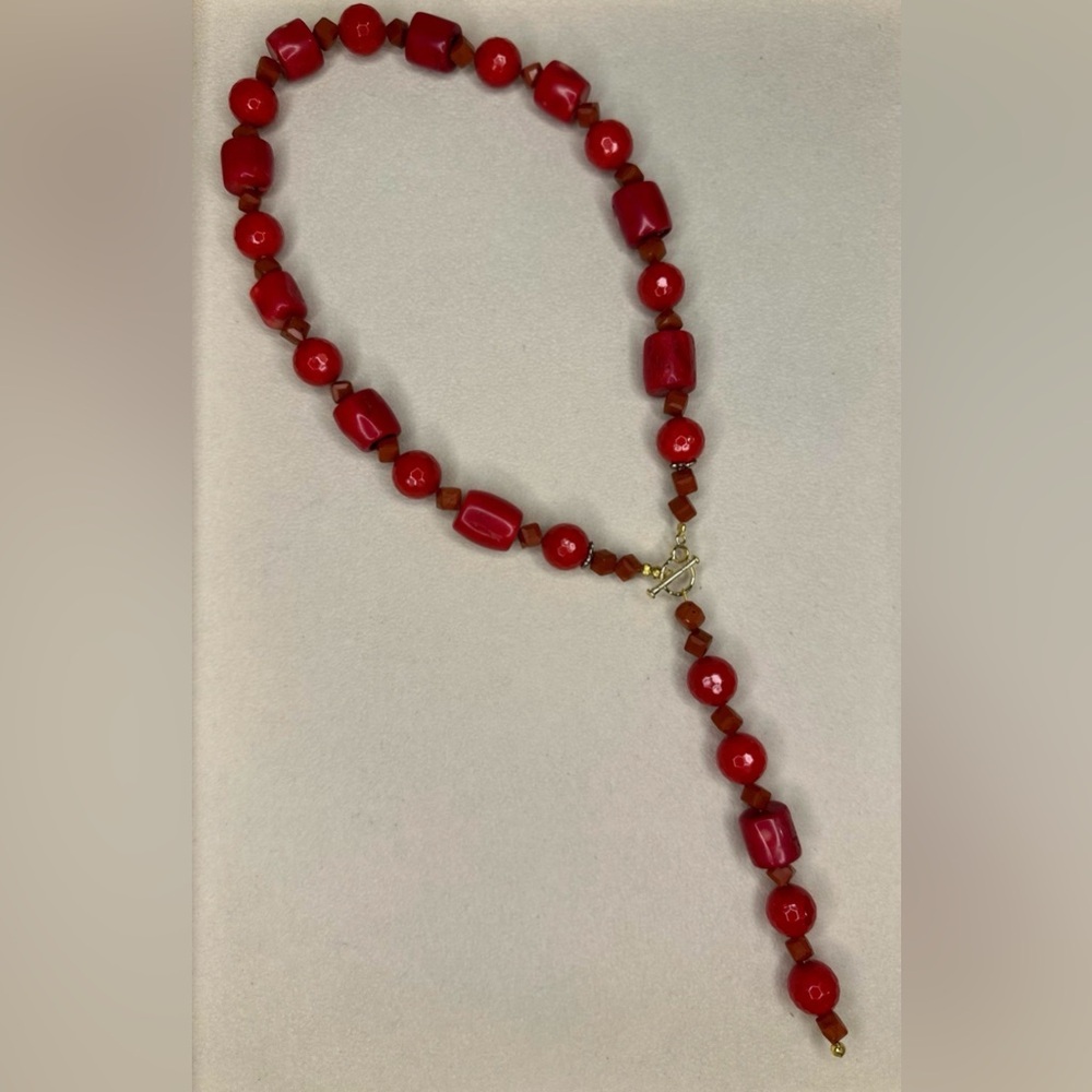 Red Agate Multi Shape Geometric Lariat Necklace - image 5